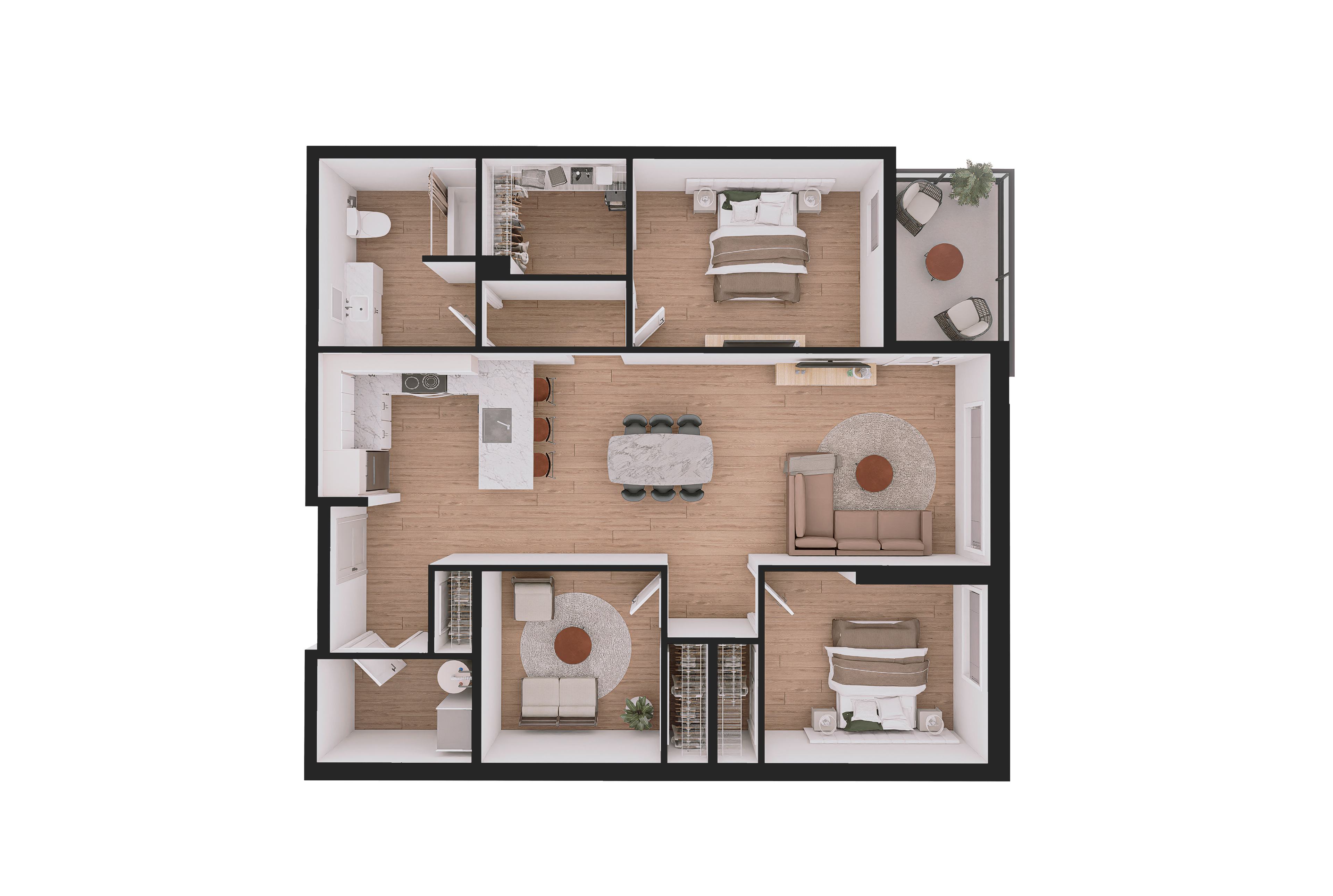 Floor plan for 2 beds, 1 bath, 1061 sqft